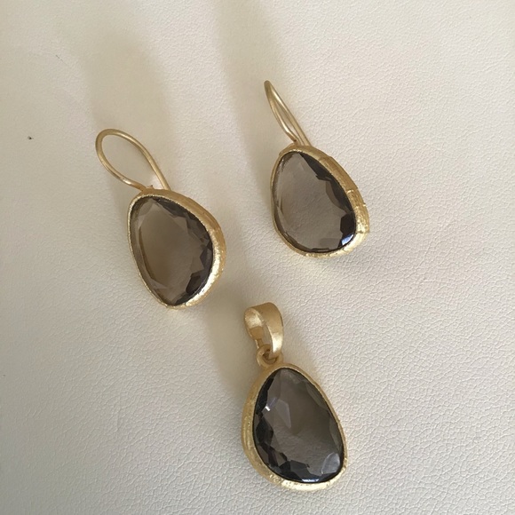 sterling silver Gold Overlay Brown Topaz Necklace & Earrings set - Picture 4 of 8